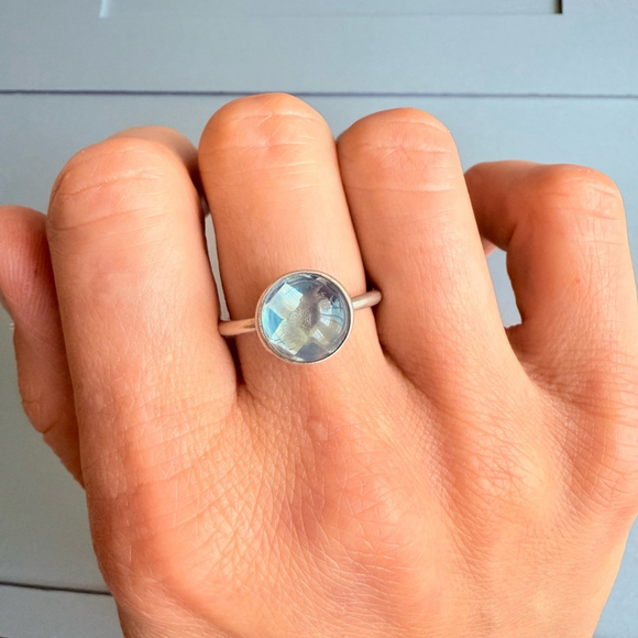 Pandora Aqua Blue Crystal Poetic Droplet Sterling Silver 925 Retired Ring - Picture 2 of 8